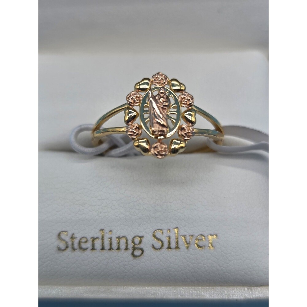 Moricci Saint Jude Heart + Rose sterling silver gold tone/rose gold ring size 9